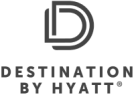 The image shows the "Destination by Hyatt" logo, featuring a stylized "D" above the text “DESTINATION BY HYATT®” in black.