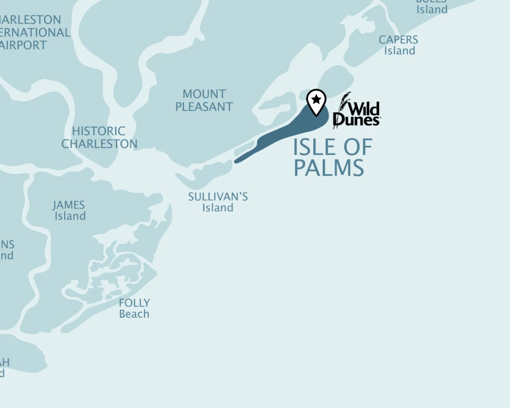 A map shows Isle of Palms area near Charleston, with a marker at Wild Dunes on Isle of Palms.