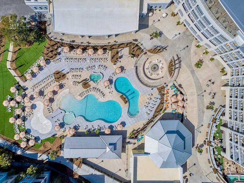 Aerial of Sweetgrass Inn & Pool Complex