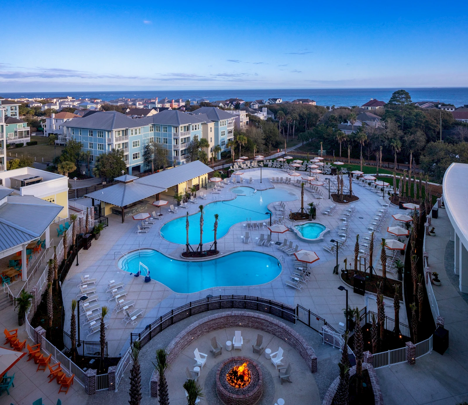Aerial of Sweetgrass Inn Pool at Dusk